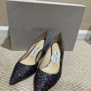 Jimmy Choo Romy 60 Ombré Glitter Navy/Silver Heels Pumps 34.5 EU